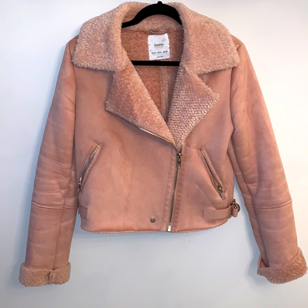 Bershka Pink Suede/Fur Jacket